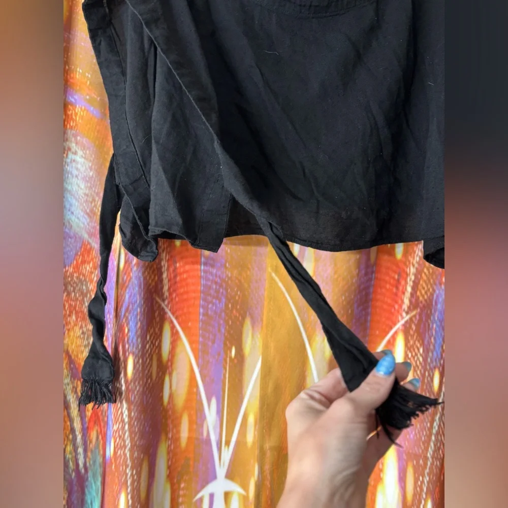 Free People Black Cropped Tie-Sleeve Top